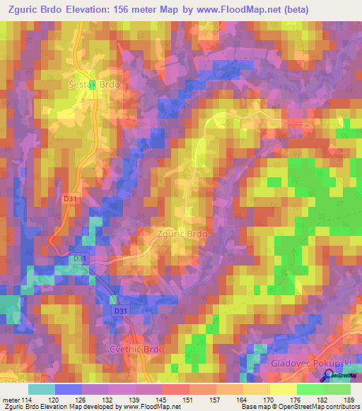 Zguric Brdo,Croatia Elevation Map