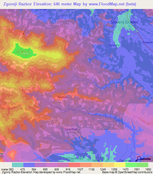 Zgornji Razbor,Slovenia Elevation Map