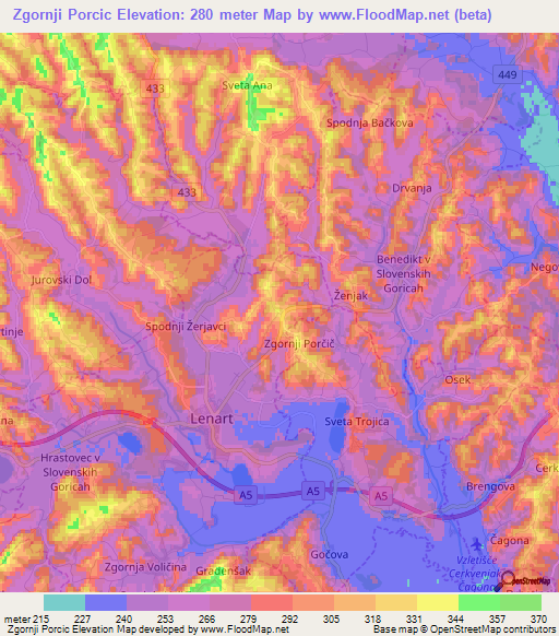 Zgornji Porcic,Slovenia Elevation Map