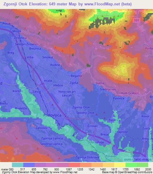 Zgornji Otok,Slovenia Elevation Map