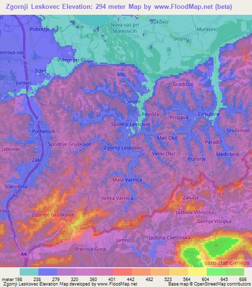 Zgornji Leskovec,Slovenia Elevation Map