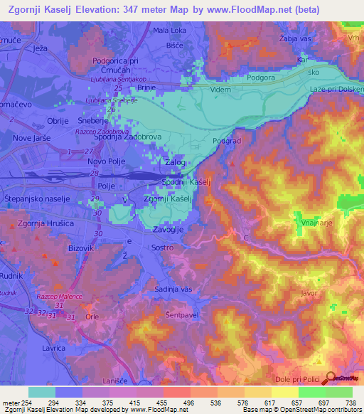 Zgornji Kaselj,Slovenia Elevation Map