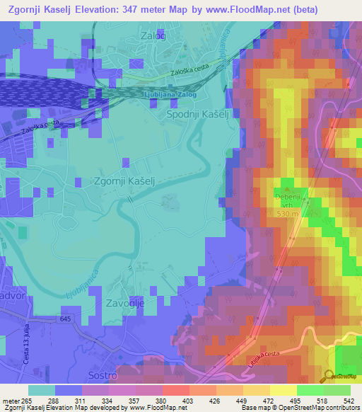 Zgornji Kaselj,Slovenia Elevation Map