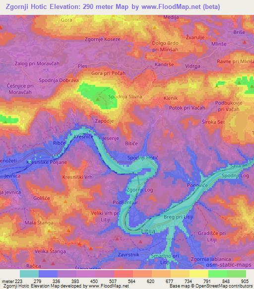 Zgornji Hotic,Slovenia Elevation Map