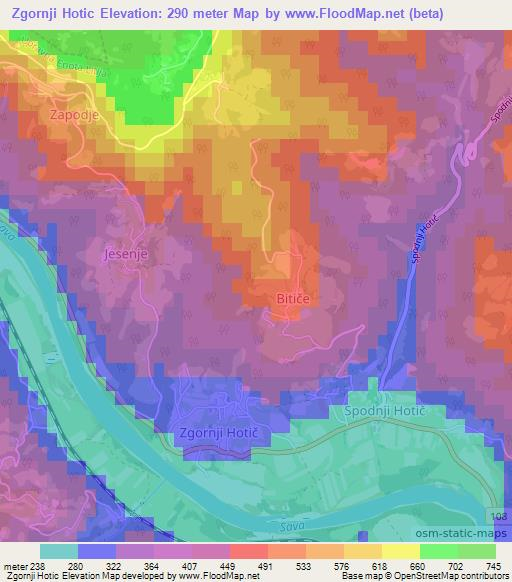 Zgornji Hotic,Slovenia Elevation Map