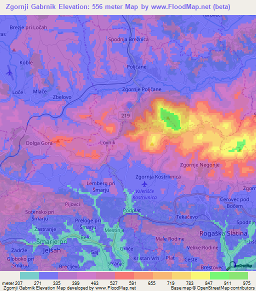 Zgornji Gabrnik,Slovenia Elevation Map