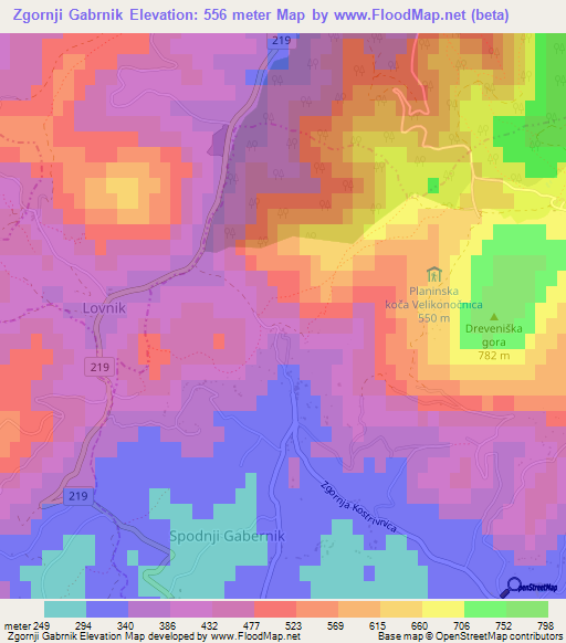 Zgornji Gabrnik,Slovenia Elevation Map