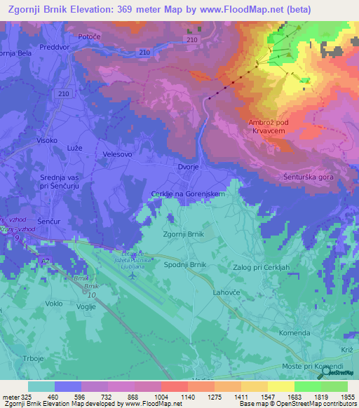 Zgornji Brnik,Slovenia Elevation Map