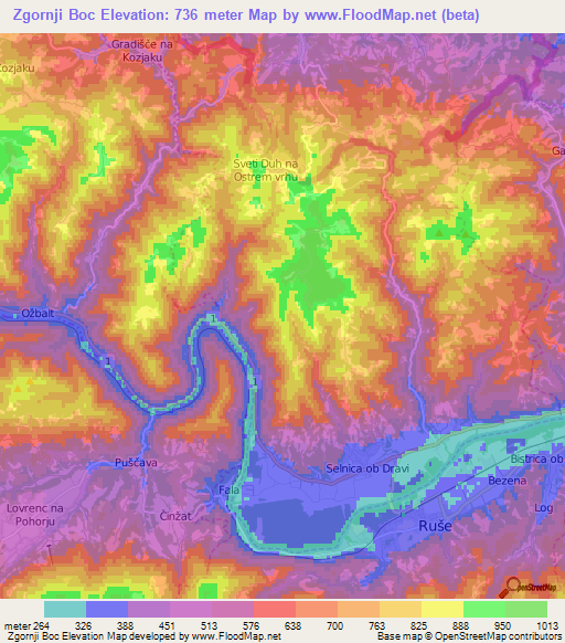 Zgornji Boc,Slovenia Elevation Map