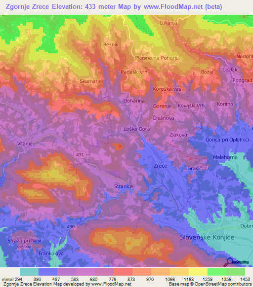 Zgornje Zrece,Slovenia Elevation Map