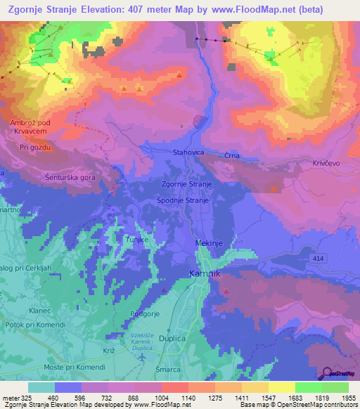 Zgornje Stranje,Slovenia Elevation Map