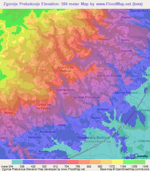 Zgornje Prebukovje,Slovenia Elevation Map