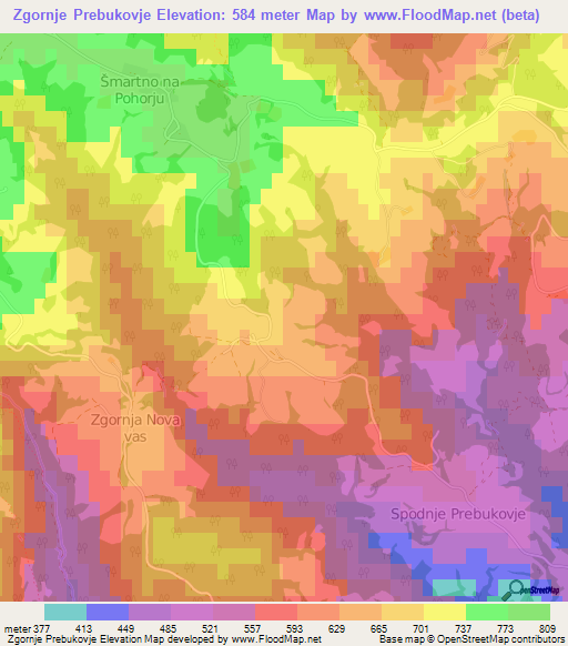 Zgornje Prebukovje,Slovenia Elevation Map