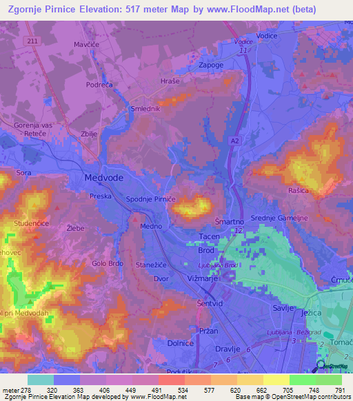 Zgornje Pirnice,Slovenia Elevation Map