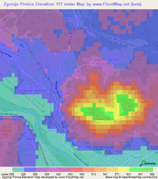 Zgornje Pirnice,Slovenia Elevation Map