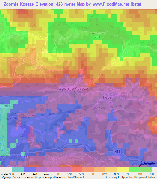 Zgornje Koseze,Slovenia Elevation Map