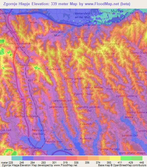 Zgornje Hlapje,Slovenia Elevation Map