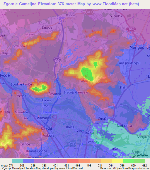 Zgornje Gameljne,Slovenia Elevation Map