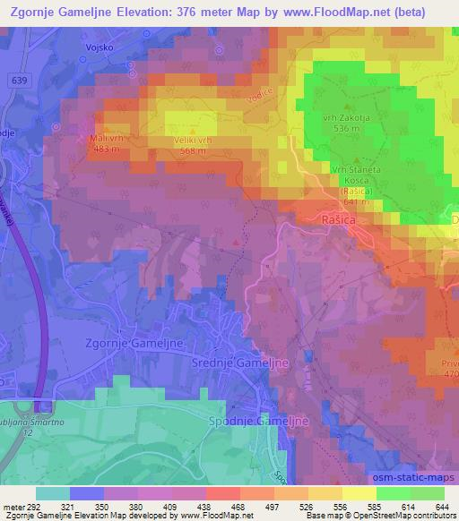 Zgornje Gameljne,Slovenia Elevation Map