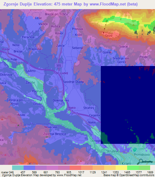 Zgornje Duplje,Slovenia Elevation Map