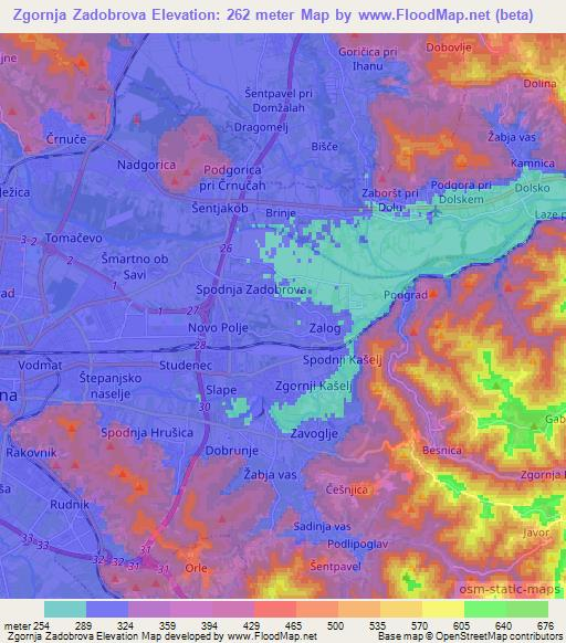 Zgornja Zadobrova,Slovenia Elevation Map