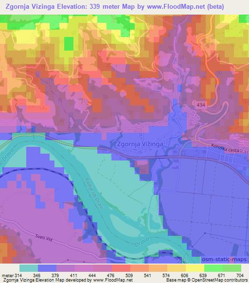 Zgornja Vizinga,Slovenia Elevation Map