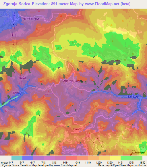 Zgornja Sorica,Slovenia Elevation Map