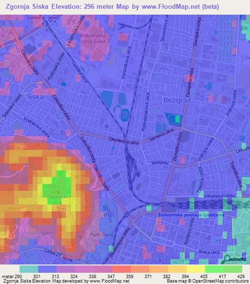 Zgornja Siska,Slovenia Elevation Map