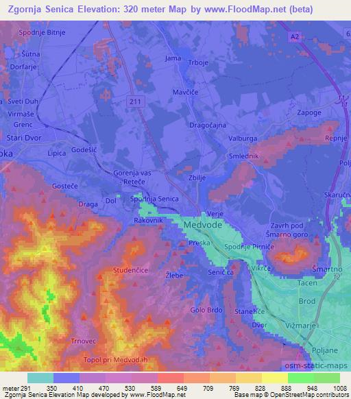 Zgornja Senica,Slovenia Elevation Map