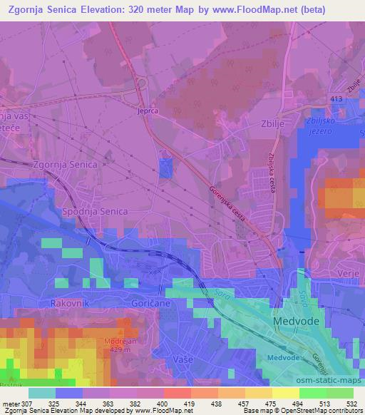 Zgornja Senica,Slovenia Elevation Map