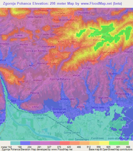 Zgornja Pohanca,Slovenia Elevation Map