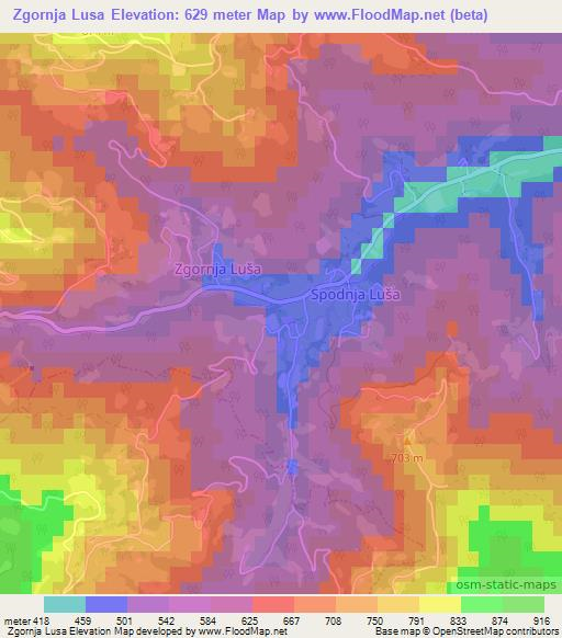 Zgornja Lusa,Slovenia Elevation Map