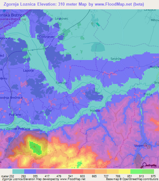 Zgornja Loznica,Slovenia Elevation Map