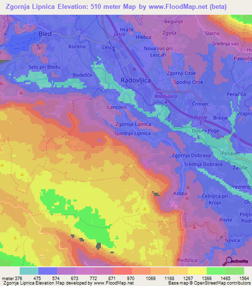 Zgornja Lipnica,Slovenia Elevation Map