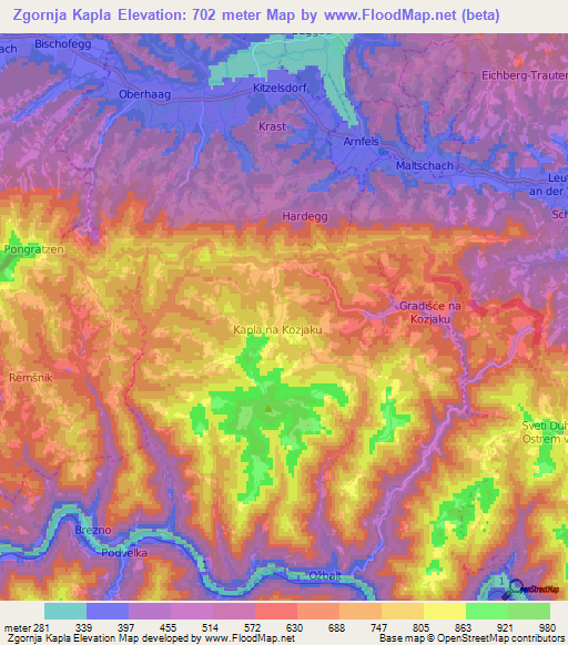 Zgornja Kapla,Slovenia Elevation Map