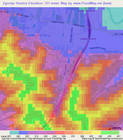Zgornja Hrusica,Slovenia Elevation Map