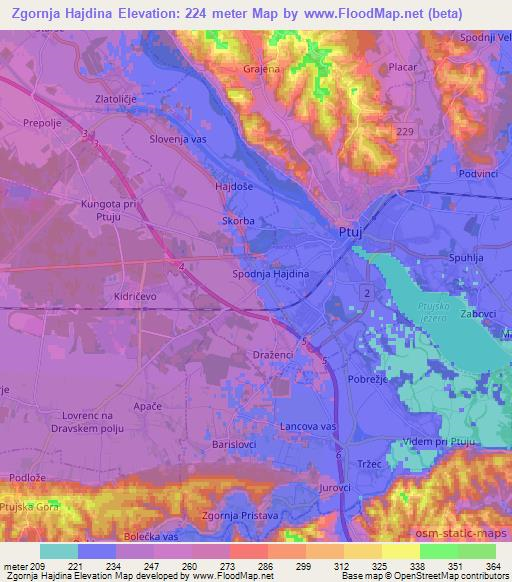 Zgornja Hajdina,Slovenia Elevation Map