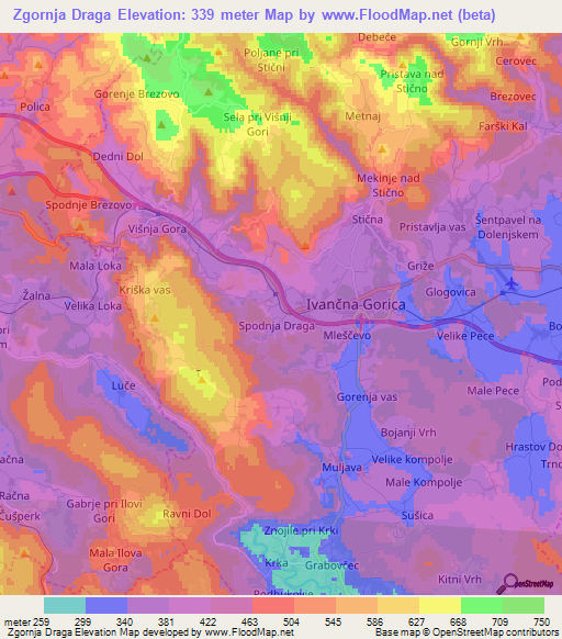 Zgornja Draga,Slovenia Elevation Map