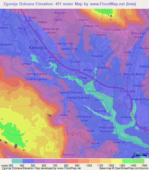 Zgornja Dobrava,Slovenia Elevation Map