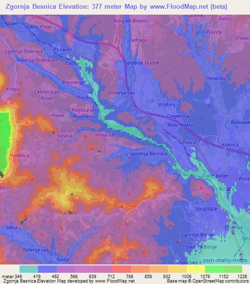 Zgornja Besnica,Slovenia Elevation Map