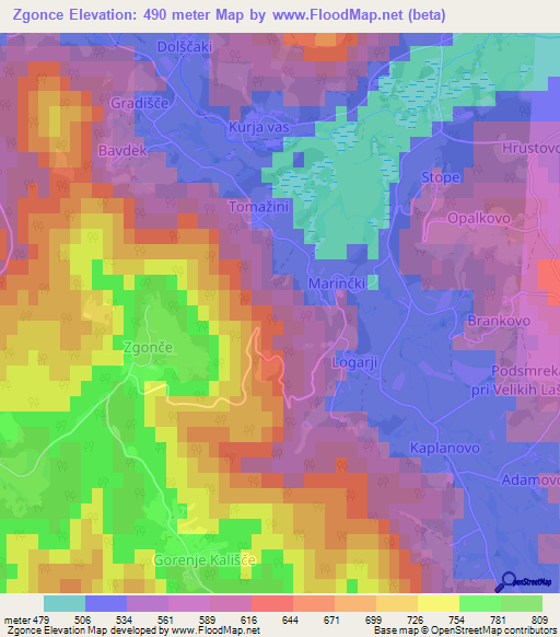 Zgonce,Slovenia Elevation Map