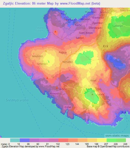 Zgaljic,Croatia Elevation Map