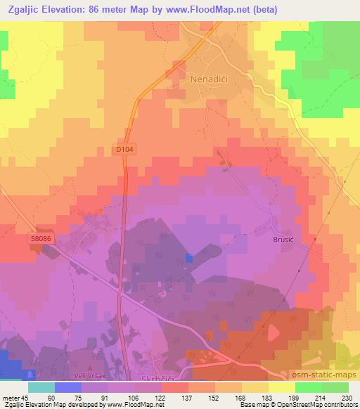 Zgaljic,Croatia Elevation Map