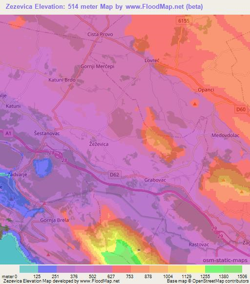 Zezevica,Croatia Elevation Map