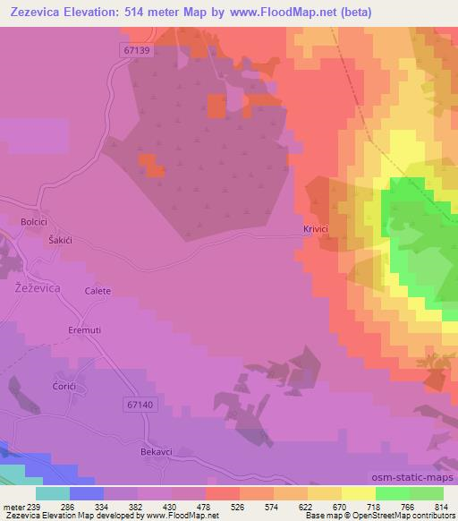 Zezevica,Croatia Elevation Map