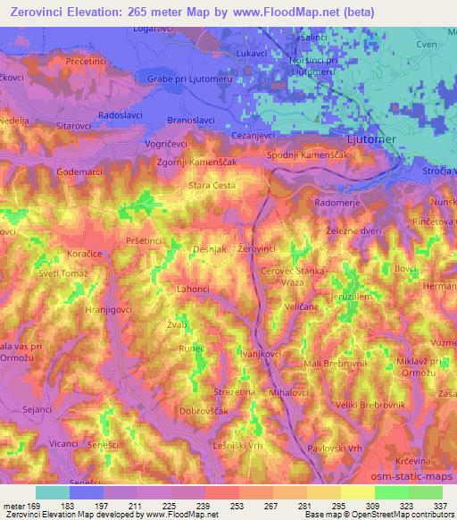 Zerovinci,Slovenia Elevation Map