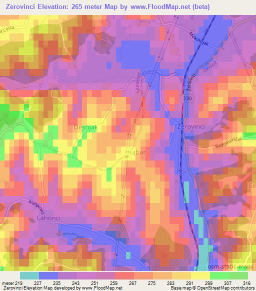 Zerovinci,Slovenia Elevation Map