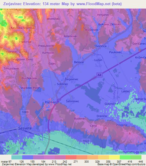 Zerjavinec,Croatia Elevation Map