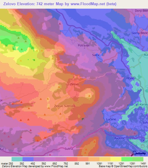 Zelovo,Croatia Elevation Map