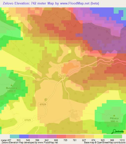 Zelovo,Croatia Elevation Map